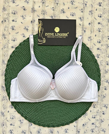 Evelyn Parlak Saten Çizgi Detaylı C cup Balenli Desteksiz Önü Tül Detaylı Şık Sütyen