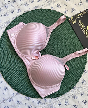 Evelyn Parlak Saten Çizgi Detaylı C cup Balenli Desteksiz Önü Tül Detaylı Şık Sütyen