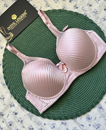 Evelyn Parlak Saten Çizgi Detaylı C cup Balenli Desteksiz Önü Tül Detaylı Şık Sütyen