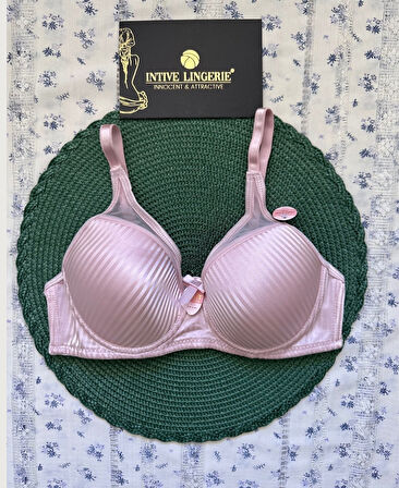 Evelyn Parlak Saten Çizgi Detaylı C cup Balenli Desteksiz Önü Tül Detaylı Şık Sütyen