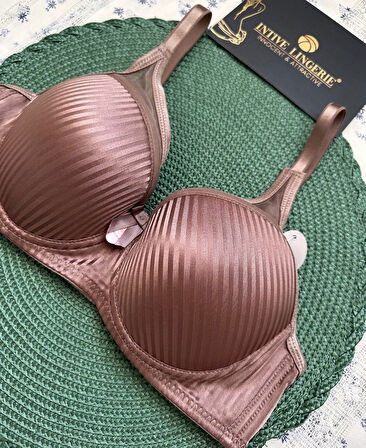 Evelyn Parlak Saten Çizgi Detaylı C cup Balenli Desteksiz Önü Tül Detaylı Şık Sütyen