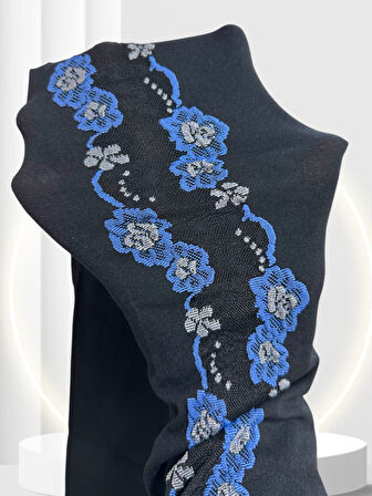 Ange 70 Den Siyah Mavi Çiçek Nakışlı Şık Külotlu Çorap