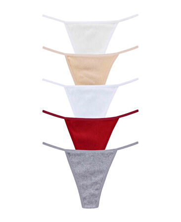 Kozabiat Dominant 5'li Pamuklu Kenarları İpli Ekonomik Günlük Külot-Beyaz/Ten/Ekru/Bordo/Gri