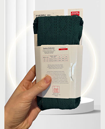 Elena Kış Filesi Zümrüt Yeşili Desenli Külotlu Çorap-Limited