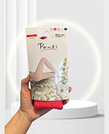 Mercan Rengi Dita Mistik Desenli Esnek 80 Denye Külotlu Çorap