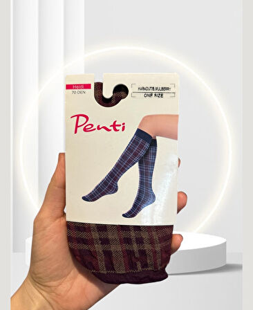 Heidi Bordo/Karadut Ekose Desen Esnek Diz Hizası Pantolon Çorabı