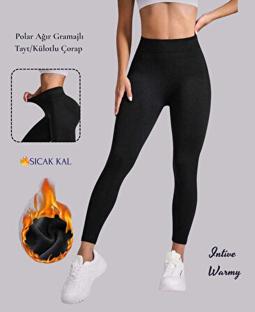 Intive Warmy Ağır Gramajlı Kalın Beli Çelik Örme Esnek Peluş Termal Tayt/Külotlu Çorap