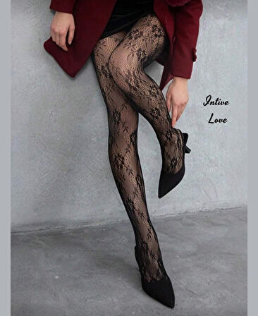 Denise Flower Çiçek Desenli File Modern Dantel Görünümlü Külotlu Çorap