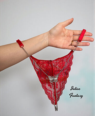 Intive Fantasy Arkası Kelebekli Çift Zincirli Önü Dantelli Ayarlanabilir G-String
