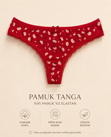 Intive Comfort Desenli Lacivert/Pembe/Kırmızı 3'lü Brazilian/Tanga Set