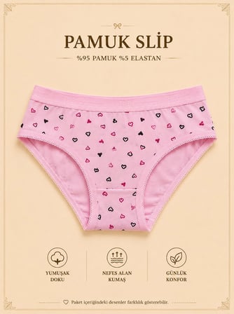 Intive Comfort Desenli Beli Yazılı Lastikli Lacivert/Pembe/Kırmızı 3'lü Slip Set