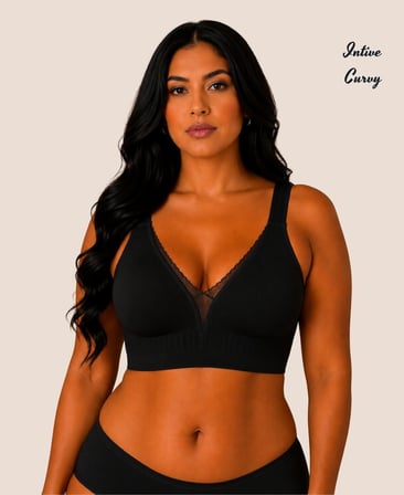 Intive Curvy Önü Transparan Güpür Dantelli V Yaka Dikişsiz Büyük Beden Sütyen (XL-4XL)
