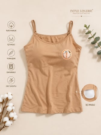 Intive Comfort Kota İnce Askılı Pamuklu İçi Padli Sütyensiz Giyilebilen Atlet