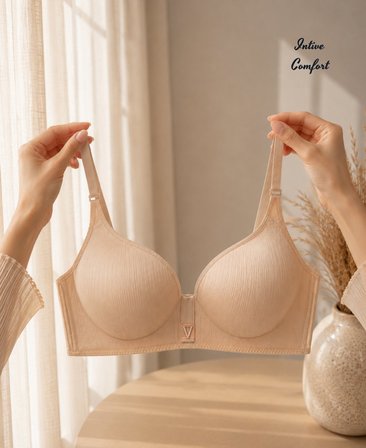 Intive Comfort Taşlı V Aksesuarlı Parlak Kumaşlı C Cup Lazer Kesim İthal Sütyen-Geniş Renk Seçenkli