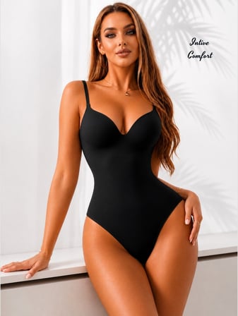 Intive Corset V Yaka Göğsü Padli Altı Çıtçıtlı Dikişsiz Lazer Kesim Şekillendirici Korse Body