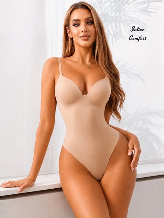 Intive Corset V Yaka Göğsü Padli Altı Çıtçıtlı Dikişsiz Lazer Kesim Şekillendirici Korse Body