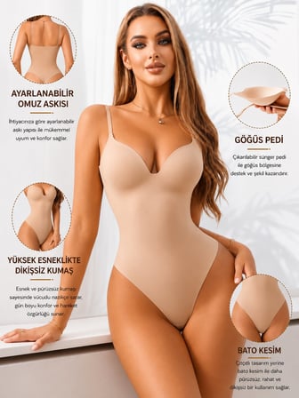 Intive Corset V Yaka Göğsü Padli Altı Çıtçıtlı Dikişsiz Lazer Kesim Şekillendirici Korse Body