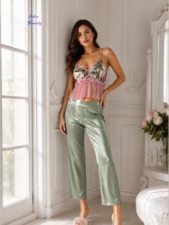 intive virginia pastel çiçekli saten ve tül detaylı 5'li kutulu pijama/çeyiz takımı-hediyeye uygun