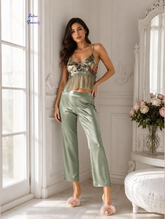 intive virginia pastel çiçekli saten ve tül detaylı 5'li kutulu pijama/çeyiz takımı-hediyeye uygun