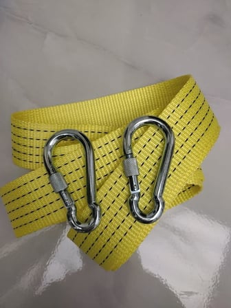 Çeki Halatı 3 Ton 3 M (ÇEKME HALATI) Kumaş 10 MM VİDALI METAL ÇENGELLİ Karabinalı, Turuncu KUMAŞ Çeki Halatı, 5 Cm genişlik 2mm, yüksek Dayanıklı, Çelik Uçlu Araba Çekme, oto çeki