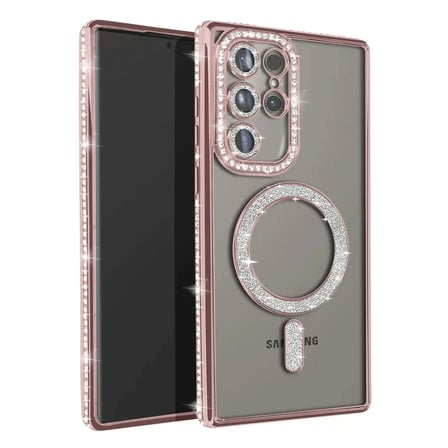 Mey İthalat  Samsung Galaxy S23 Ultra Joke Simli Magneticsafe Kılıf - Pembe