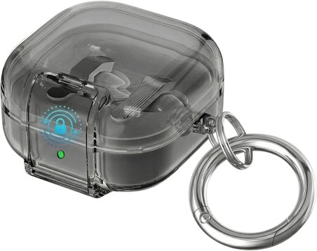 Samsung Galaxy Buds4 Pro/Buds 4 için Kılıf [Güvenlik Kilit Tasarımlı] Transparent-Lock Kulaklık Kılıfı Sararmaya Dayanıklı Taşıma Askılı TPU Koruyucu Samsung Buds 4 Pro Kılıf (Şeffaf-Siyah)