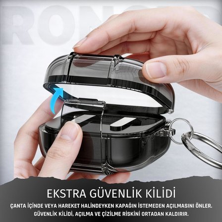 Samsung Galaxy Buds4 Pro/Buds 4 için Kılıf [Güvenlik Kilit Tasarımlı] Transparent-Lock Kulaklık Kılıfı Sararmaya Dayanıklı Taşıma Askılı TPU Koruyucu Samsung Buds 4 Pro Kılıf (Şeffaf-Siyah)