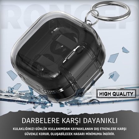 Samsung Galaxy Buds4 Pro/Buds 4 için Kılıf [Güvenlik Kilit Tasarımlı] Transparent-Lock Kulaklık Kılıfı Sararmaya Dayanıklı Taşıma Askılı TPU Koruyucu Samsung Buds 4 Pro Kılıf (Şeffaf-Siyah)