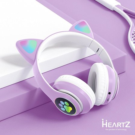 H10 CAT KEDİLİ LED IŞIKLI KAFAÜSTÜ BLUETOOTH KULAKLIK (LİLA MOR)