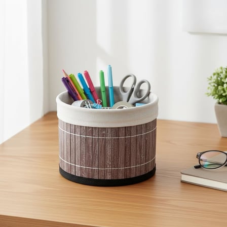 Yuvarlak Bambu Düzenleyici ve Saklama Sepeti – Çok Amaçlı Banyo, Makyaj ve Ofis Organizeri, Kumaş Astarlı Dekoratif Silindir Kutu (18x13 cm, Gri)