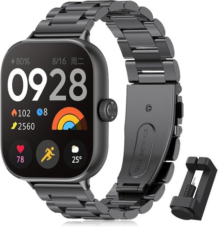 Bileklik XiaomiRedmi Watch 4 ile uyumlu, birinci sınıf paslanmaz çelik metal ayarlanabilir yedek kayış, kadın/erkek için