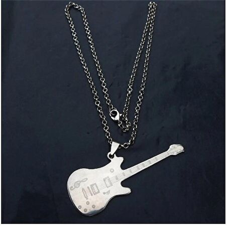 Gitar Kolye GÜMÜŞ & Deri Zincir