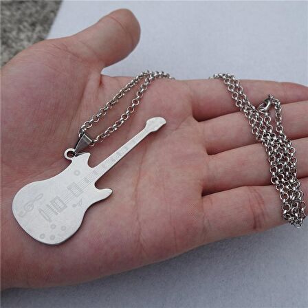 Gitar Kolye GÜMÜŞ & Deri Zincir