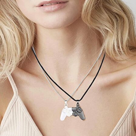 2 Adet Oyun Konsolu İkili Çift Kolye Mıknatıslı  Siyah Gri