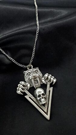 Kaplan Kuru Kafa Tasarım Metal Kolye