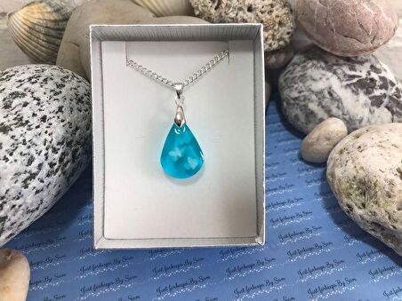 Mücevher damla taşlı mavi topaz damla kadın kolye 