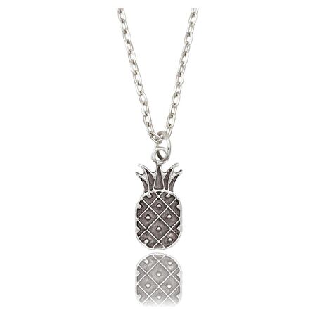 Herşey Nota Ananas Erkek Kadın Kolye Antik Gümüş Kaplama - 60 cm Düz Zincir
