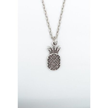 Herşey Nota Ananas Erkek Kadın Kolye Antik Gümüş Kaplama - 60 cm Düz Zincir