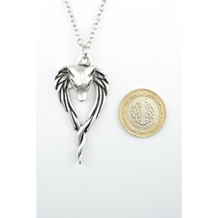 Anubis Ölüm ve Ceza Tanrısı Erkek Kadın Kolye Antik Gümüş Kaplama - 60 cm Düz Zincir