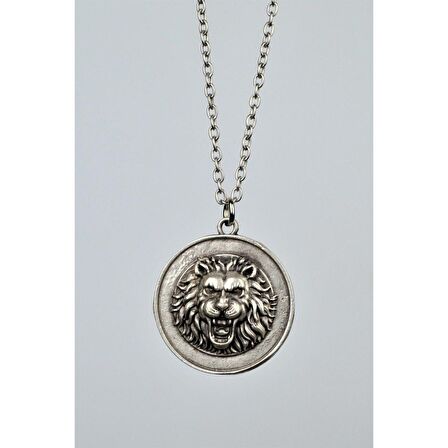 Aslan Madalyon Gümüş Kaplama 60 cm Zincir Erkek Kadın Kolye