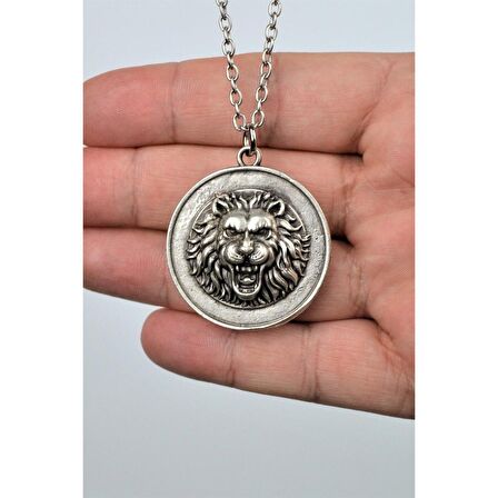 Aslan Madalyon Gümüş Kaplama 60 cm Zincir Erkek Kadın Kolye