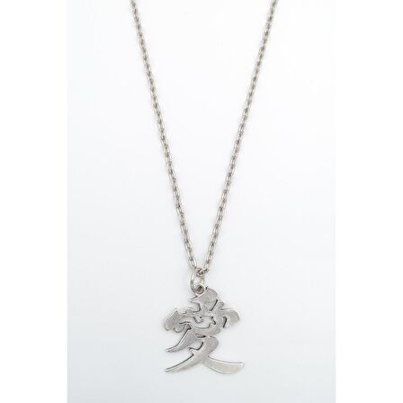 Herşey Nota Çin Aşk Sembolü - Naruto Kazekage Gaara Erkek Kadın Kolye Antik Gümüş Kaplama - 60 cm Düz Zincir