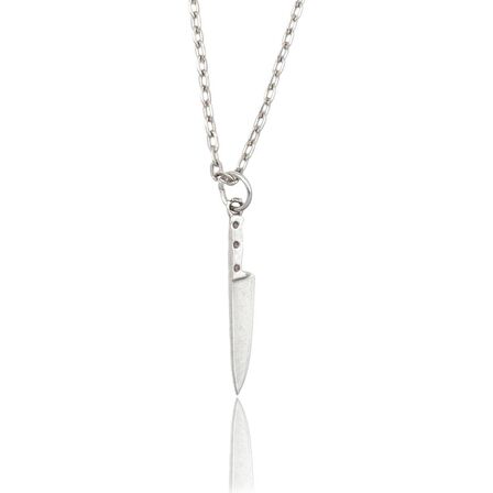 Herşey Nota Gastronomi Temalı Bıçak Erkek Kadın Kolye Antik Gümüş Kaplama - 60 cm Düz Zincir