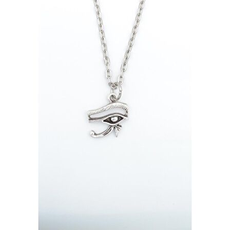 Herşey Nota Horos'un - Ra'nın Gözü Minimal Erkek Kadın Kolye Antik Gümüş Kaplama - 60 cm Düz Zincir