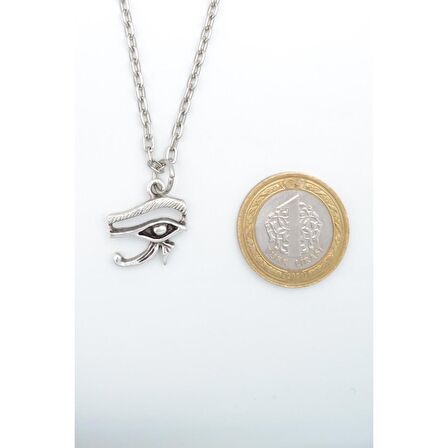 Herşey Nota Horos'un - Ra'nın Gözü Minimal Erkek Kadın Kolye Antik Gümüş Kaplama - 60 cm Düz Zincir