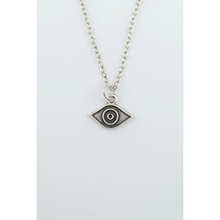 Minimal Göz Erkek Kadın Kolye Antik Gümüş Kaplama - 60 cm Düz Zincir