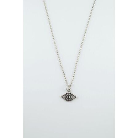 Minimal Göz Erkek Kadın Kolye Antik Gümüş Kaplama - 60 cm Düz Zincir