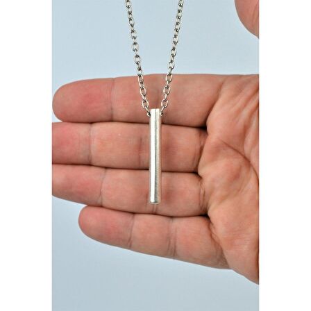 Silindir Çubuk Eskitme Antik Gümüş Kaplama Erkek Kadın Kolye