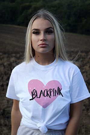 Herşey Nota Black Pink Kalp Beyaz T-shirt 1039