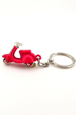 Pembe Vespa Scooter Motosiklet Metal Anahtarlık